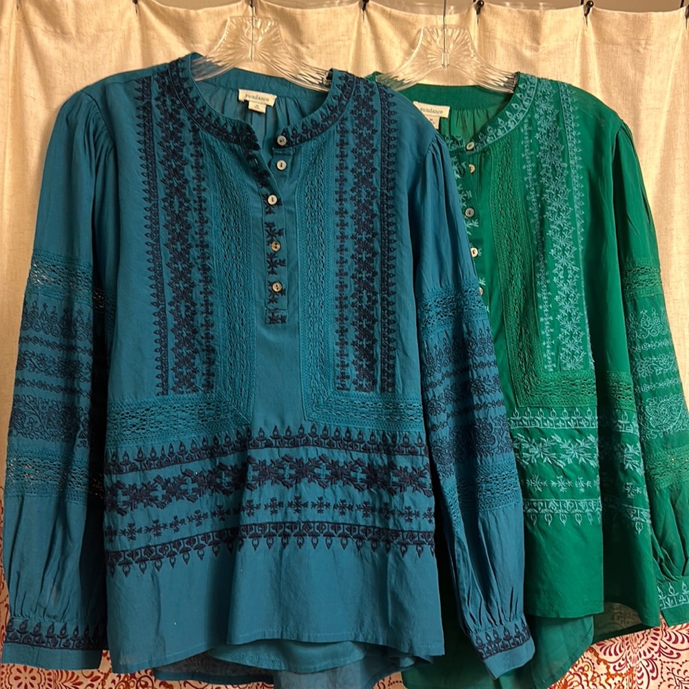 Sundance embroidered cotton top -green.